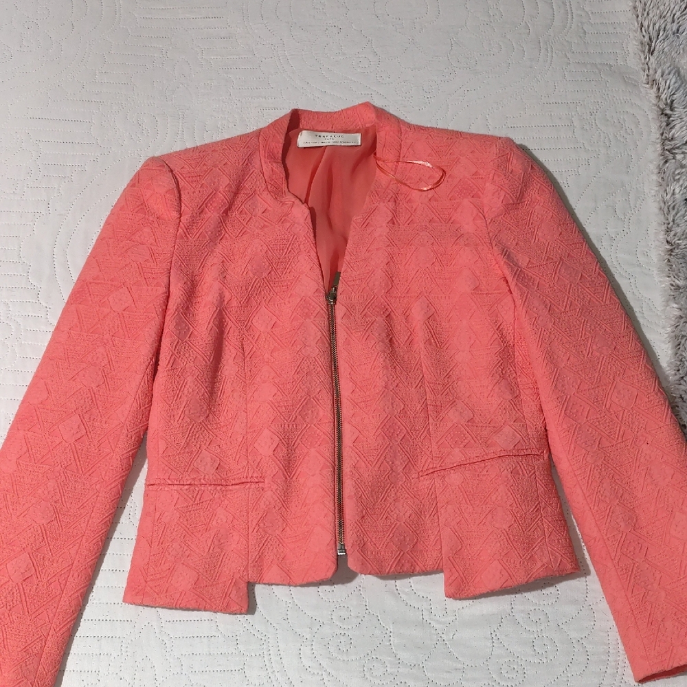 Zara Coral Pink Textured Zip Jacket
